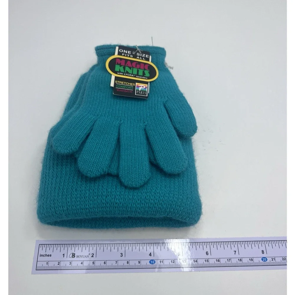 Magic Knits Vintage Kids Winter Hat Gloves Set Blue OSFA Lycra Spandex Sears